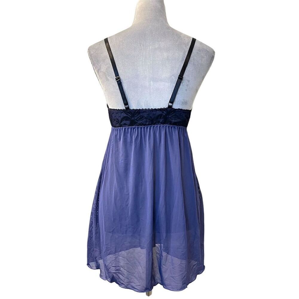 Tart Noir Women's Navy & Black Lace Babydoll Nightgown V-Neck S Romance Vampire - Picture 3 of 8